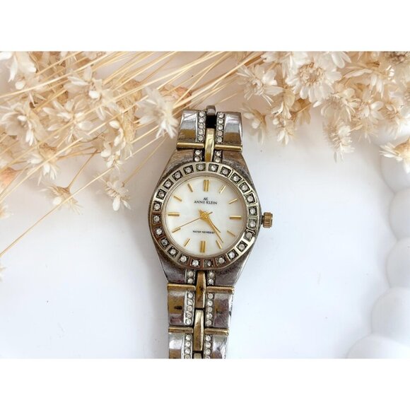 Anne Klein Dual Toned Rhinestone Accented Vintage Watch - 17mm - WORKS! - Picture 10 of 10